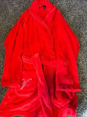Victoria's Secret Red Plush Robe with Embroidered V